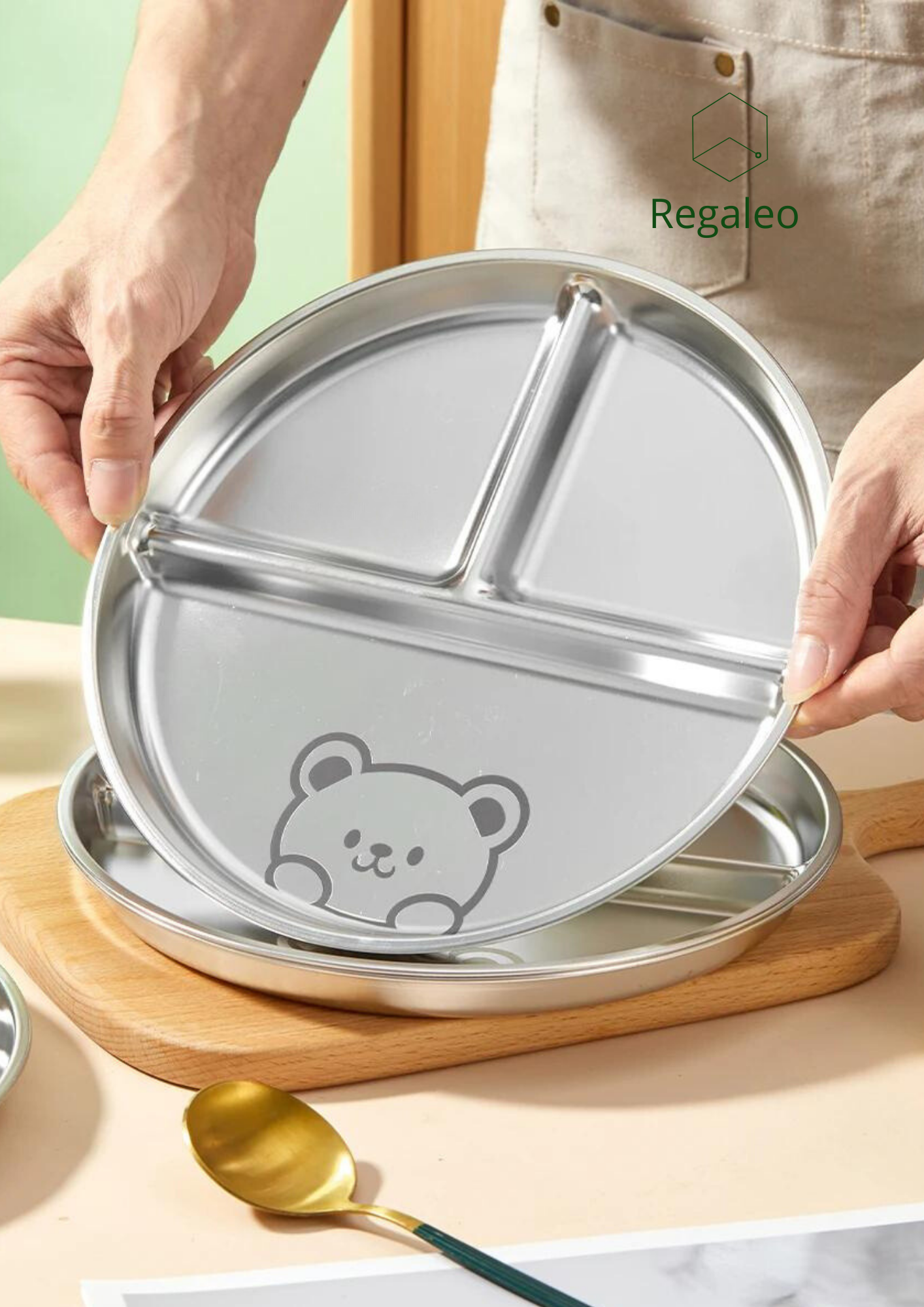 Stainless Steel Children's Plates with Divider Passed