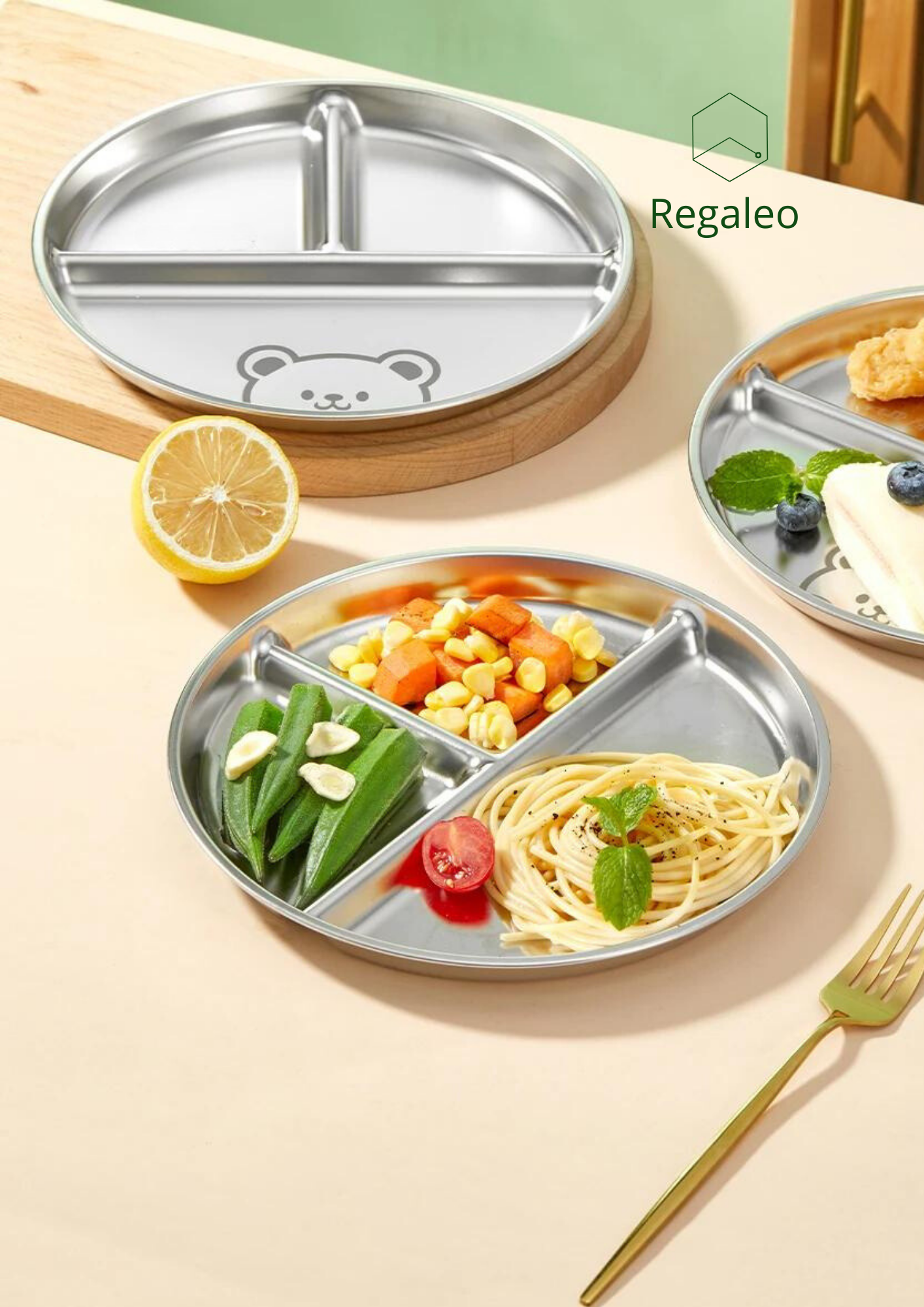 Stainless Steel Children's Plates with Divider Passed