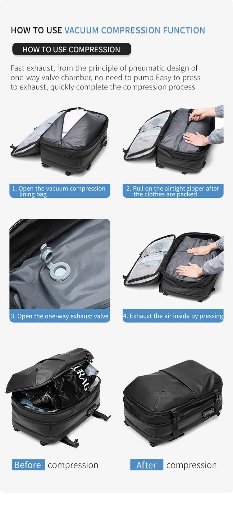 Expandable 60L Vacuum Compression Backpack